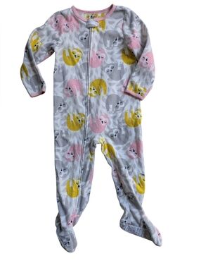 Carter's Pink, Yellow & Gray Sloth Print Footed One-Piece